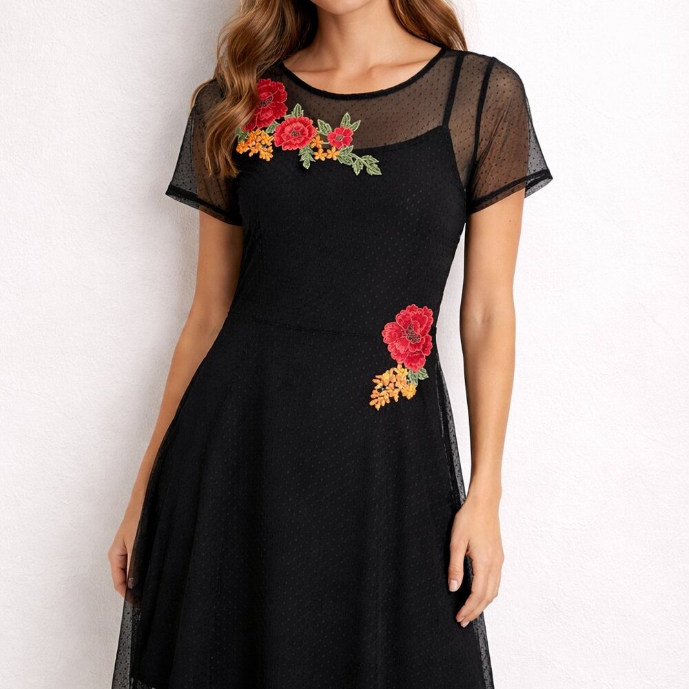 Little Black Dress Women's LG Floral Sheer Whimsigoth Dark Fairy Goth Wednesday